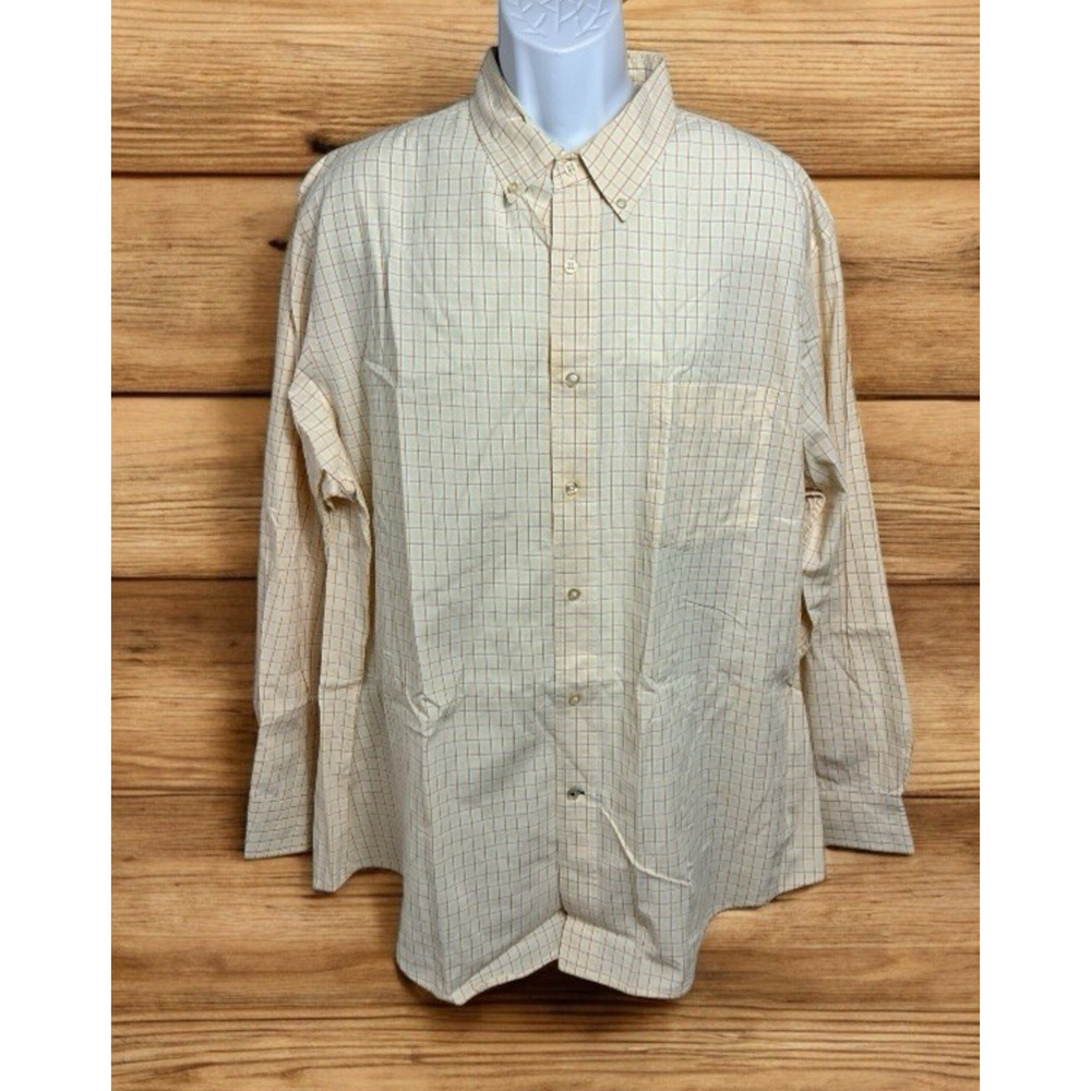 Men's Club Room Button Down Shirt Sz XXL Light Yellow Grid Long-Sleeve Cotton